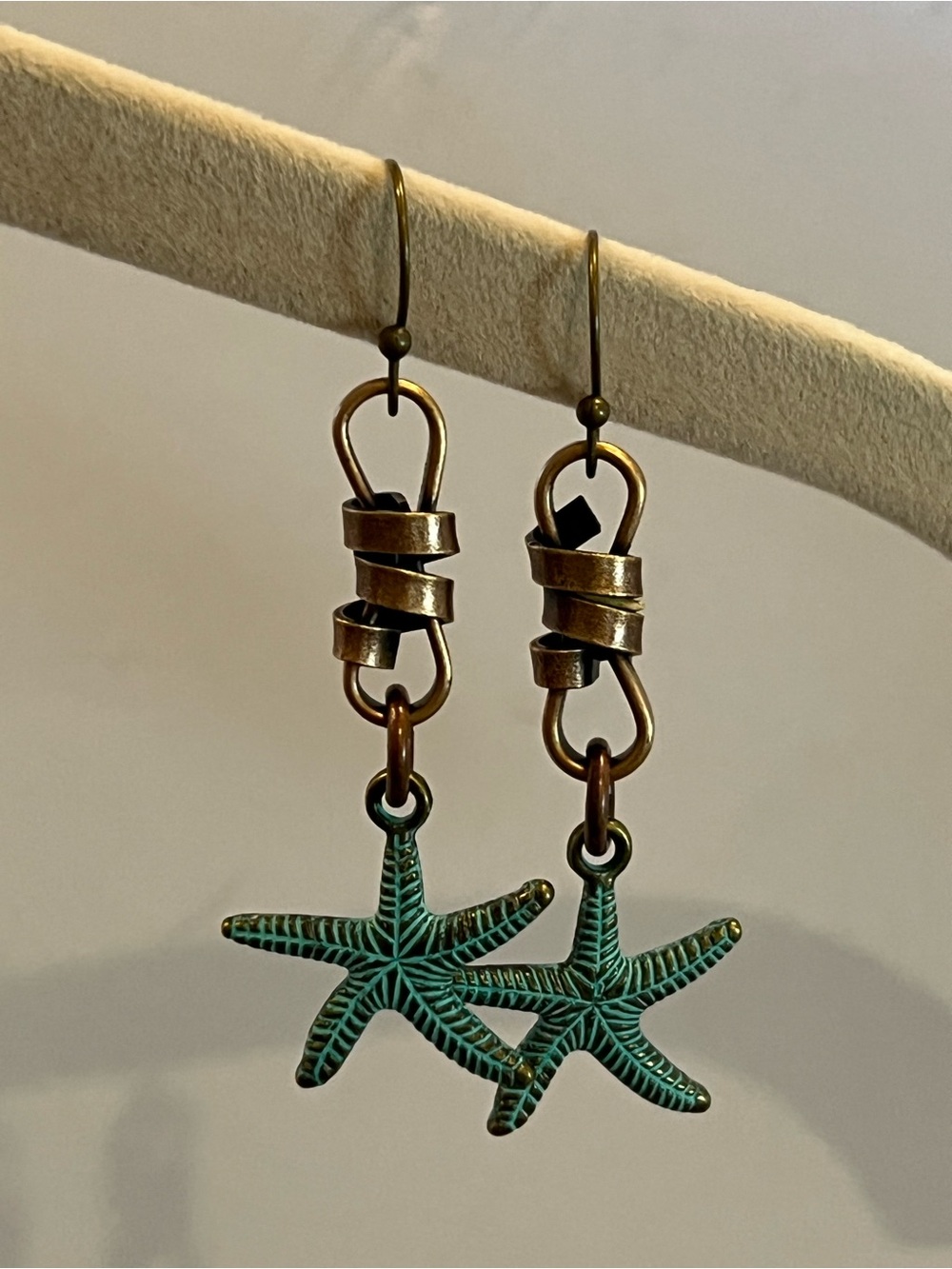 Ocean Starfish Earrings in Turquoise and Bronze - Picture 2 of 2